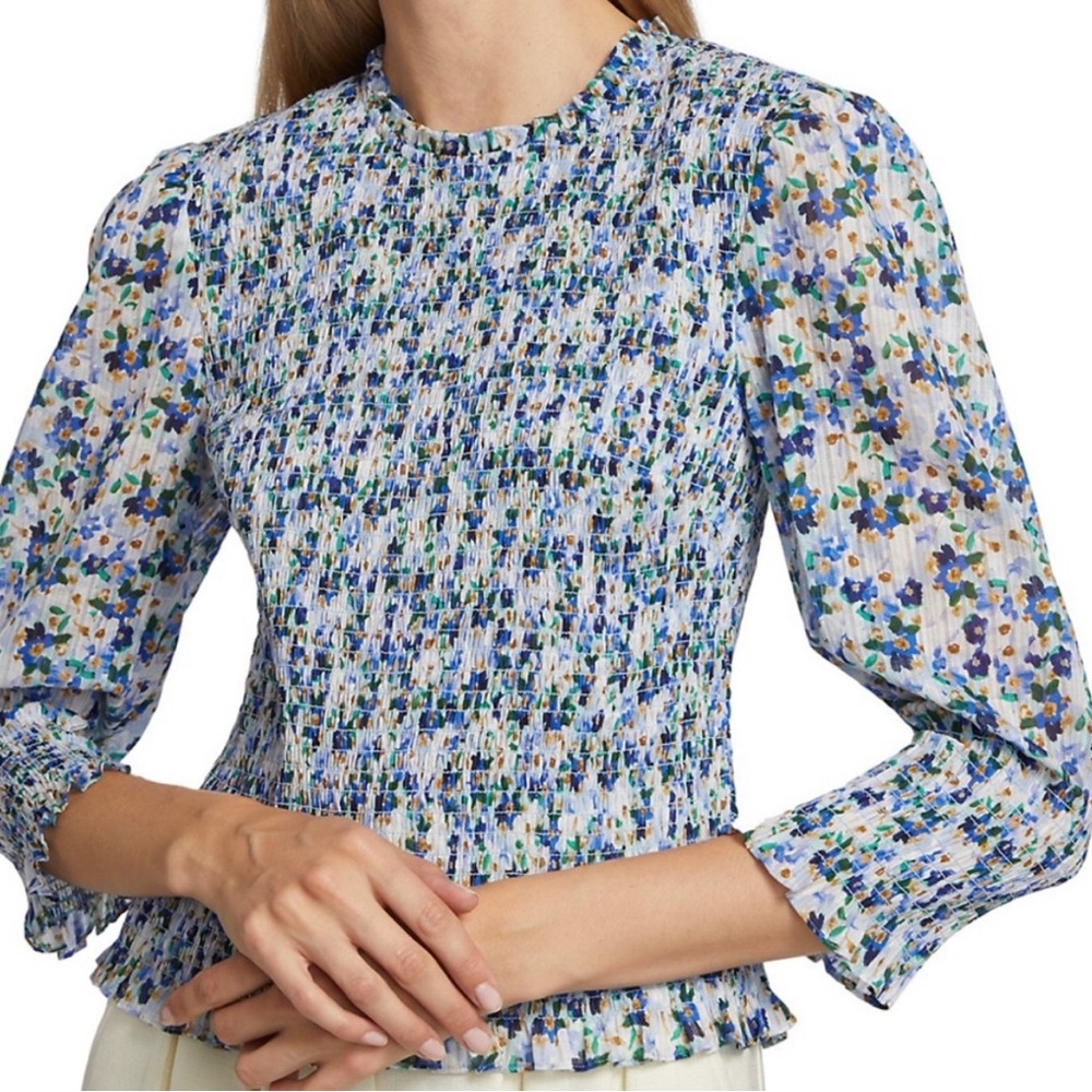 Veronica Beard Kali Floral Smocked Top